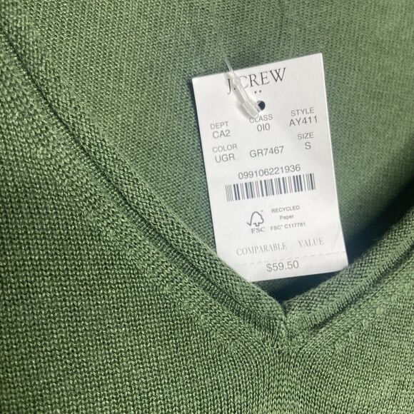 J. Crew Women's Top Size S Linen Blend Green V-Neck Short Sleeve Lagenlook - Picture 7 of 12